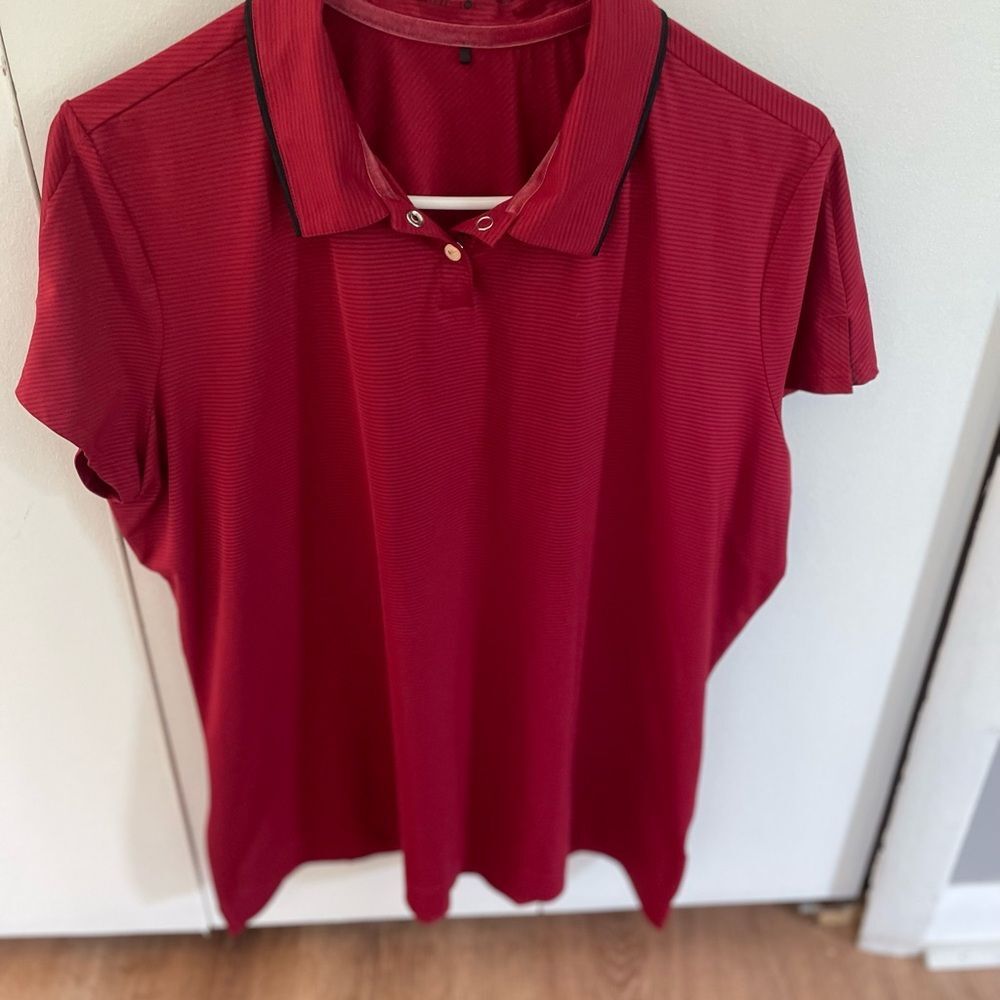 Nike Golf Dri-FIT Women’s XL Dark Red Striped Polo Shirt Athletic Top